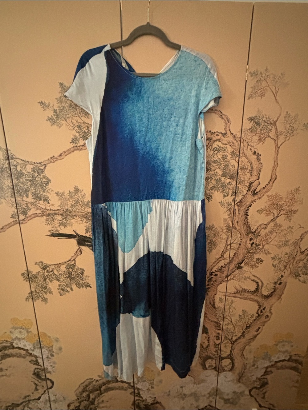 Blue Abstract Print silk Women’s Dress